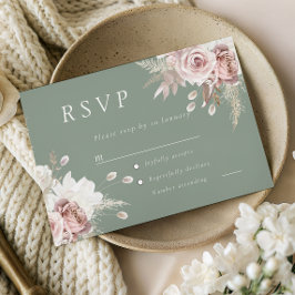 Cartão RSVP Dusty Rose Blush & Sage Floral Wedding All Event
