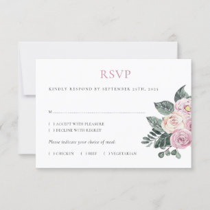 Cartão RSVP Dusty Watercolor Rosa Rosa Blush Casamento Floral