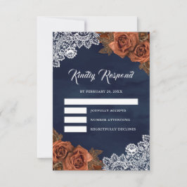 Cartão RSVP Earthy Dusty Terracotta Rose Navy Blue Wedding