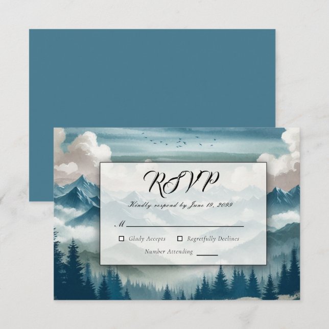 Cartão RSVP Ecos Através dos Pinheiros Mistos (Frente/Verso)