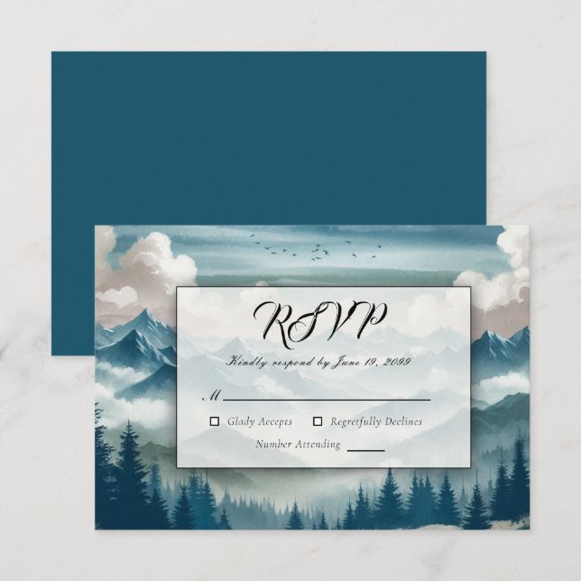 Cartão RSVP Ecos Através dos Pinheiros Nebulosos (Frente/Verso)