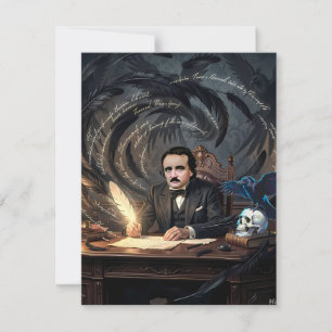 Cartão RSVP Edgar A. Poe Compondo O Corvo Em Sonhos Góticos