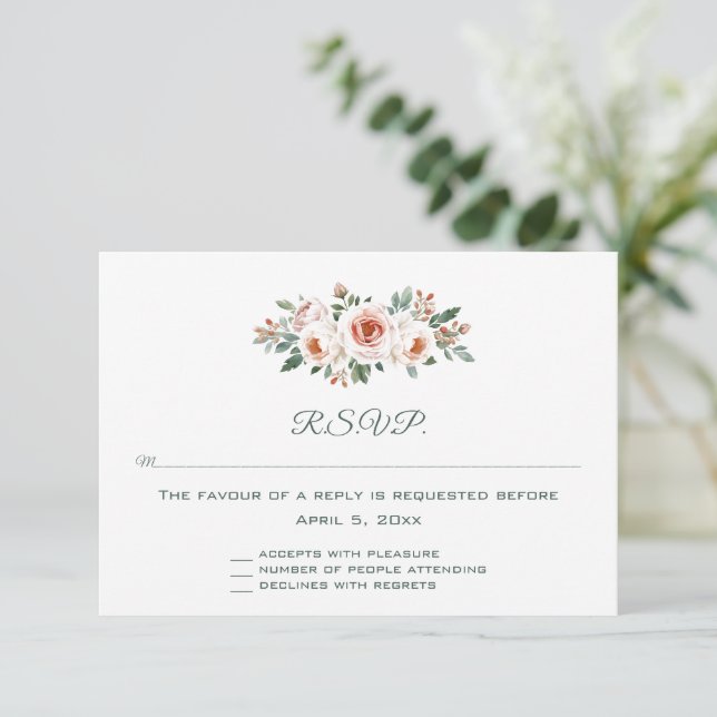 Cartão RSVP Editable Light Pink Roses Response Card (Em pé/Frente)