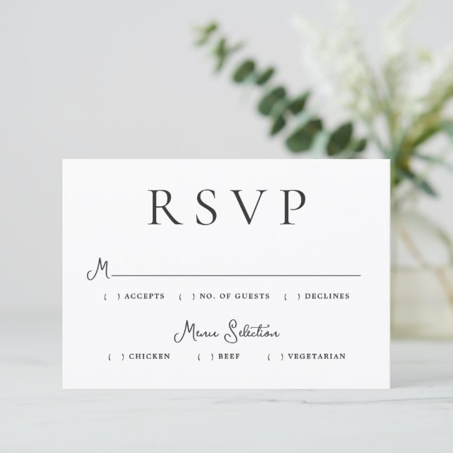 Cartão RSVP Editorial Photo Modern Wedding (Em pé/Frente)