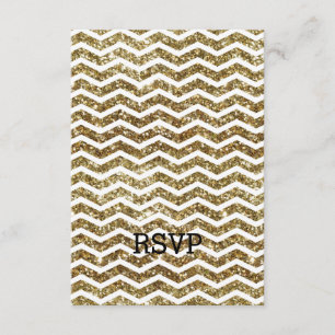 Cartão RSVP Efeito Luminoso Dourado Chevron Zig-Zag Elegante