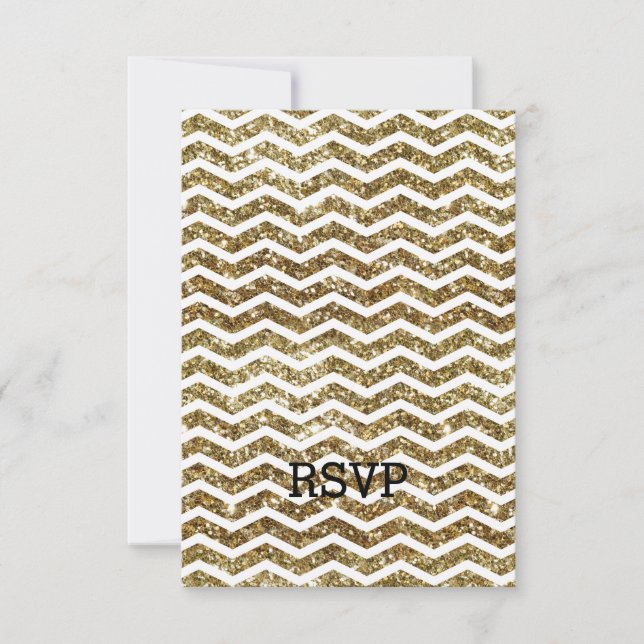Cartão RSVP Efeito Luminoso Dourado Chevron Zig-Zag Elegante (Frente)