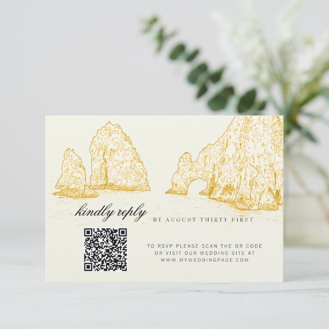 Cartão RSVP El Arco Cabo San Lucas Kindly Reply QR Code (Em pé/Frente)