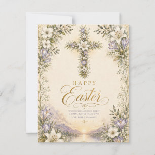 Cartão RSVP Ele Ressuscitou Páscoa, Cruz Cristã Floral Elegant