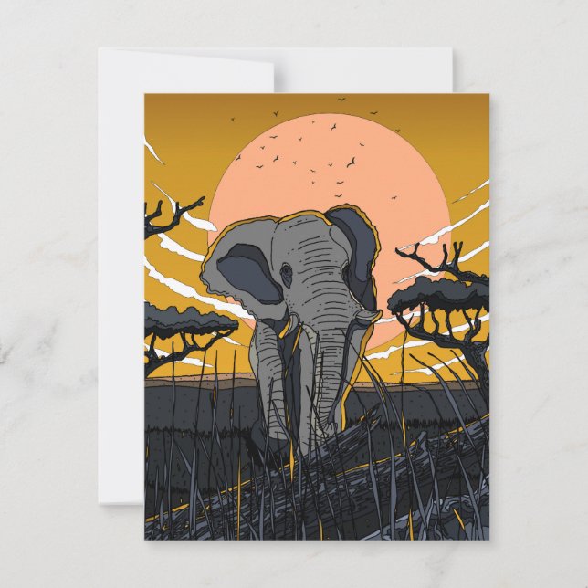 Cartão RSVP Elefante Africano (Frente)
