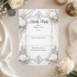 Cartão RSVP Elegância Atemporal de Prata e Marfim Casamento