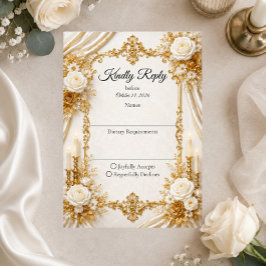 Cartão RSVP Elegância Atemporal Dourada de Marfim Casamento