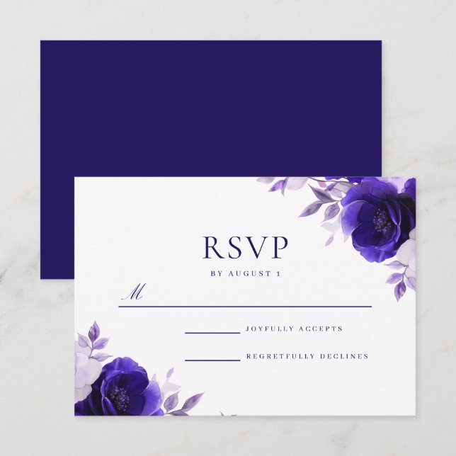 Cartão RSVP Elegância Azul: Casamento de Rosas Azuis com Marin (Frente/Verso)