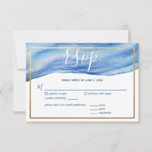 Cartão RSVP Elegância Costeira Onda em Aquarela Azul Clássico