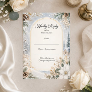 Cartão RSVP Elegância de Enchanted Winter Wonderland Casamento