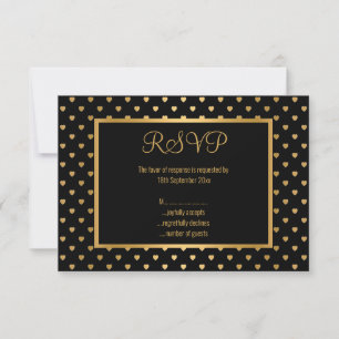 CARTÃO RSVP ELEGÂNCIA DOURADA NEGRA PERSONALIZADA A TODOS OS R