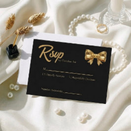 Cartão RSVP Elegância Luxuosa Arco Preto e Dourado de Casament