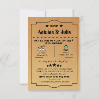 Cartão RSVP elegância marrom minimalista de casamento