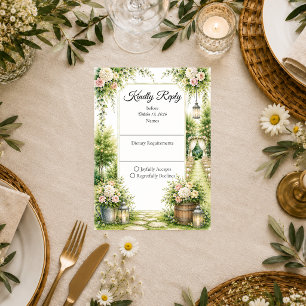 Cartão RSVP Elegância Romântica do Jardim Secreto Casamento