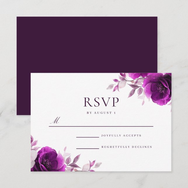 Cartão RSVP Elegância Roxa Ametist & Indigo, Casamento Lilac (Frente/Verso)