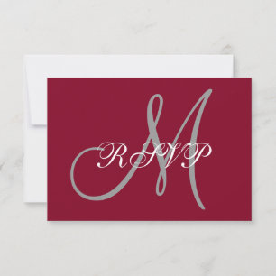 Cartão RSVP Elegant Affair Burgundy Cinza Casamento Inicial RS