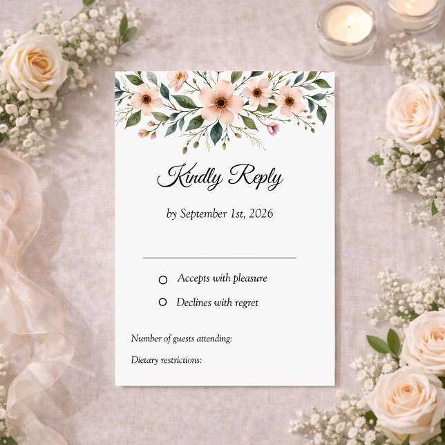 Cartão RSVP Elegant Anemone Wildflower Botanical Wedding  (Criador carregado)