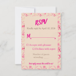 Cartão RSVP Elegant Beige & Blush Pink Floral Wedding 