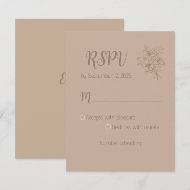 Cartão RSVP Elegant Beige Floral Wedding RSPV card (Frente/Verso)