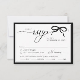Cartão RSVP Elegant Black and White Bow Simple Classic Wedding