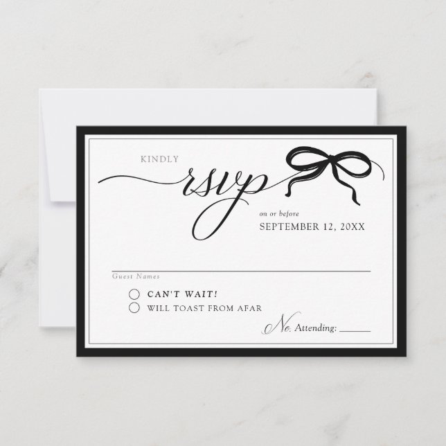Cartão RSVP Elegant Black and White Bow Simple Modern Wedding (Frente)