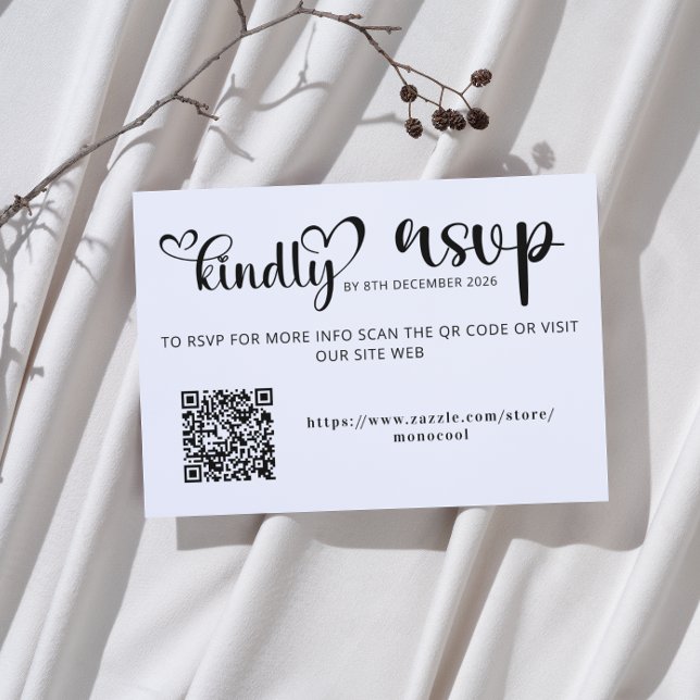 Cartão RSVP Elegant Black and White Qr Code Wedding Replay (love and thanks wedding qr code RSVP capture the love stationery elegant hand lettered typography )