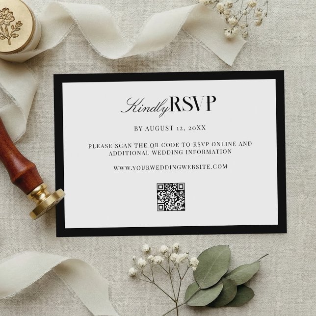 Cartão RSVP Elegant Black and White Wedding (Criador carregado)