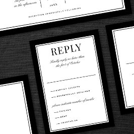 Cartão RSVP Elegant Black Border Vintage Typography Wedding