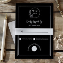 Elegant Black Line Drawing Monogram Wedding