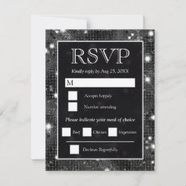 Cartão RSVP Elegant Black Silver Mosaic Glitter Wedding