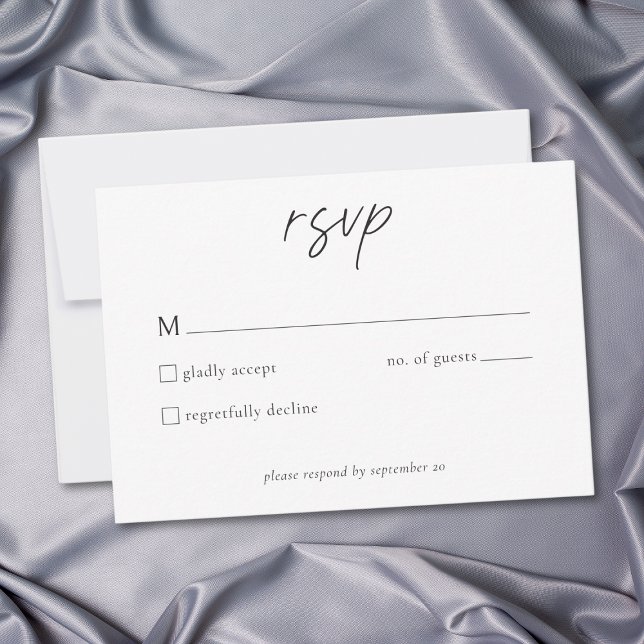 Cartão RSVP Elegant Black White Minimalist Wedding (Elegant Black White Minimalist Wedding RSVP Card)