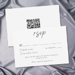 Cartão RSVP Elegant Black White Minimalist Wedding QR<br><div class="desc">Celebrate your love with this minimalist black and white wedding response card with a QR code design. Featuring an elegant,  simple design,  it's perfect for an elegant autumn ceremony. This earthy,  modern look offers a warm and sophisticated feel for your fall wedding. Created by Simply Farmhouse Press.</div>