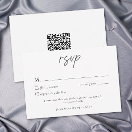 Cartão RSVP Elegant Black White Minimalist Wedding QR
