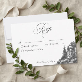 Cartão RSVP Elegant Black White Toile French Manor Wedding