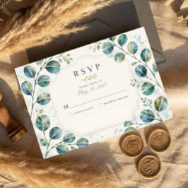 Cartão RSVP Elegant Blue Eucalyptus Watercolor 