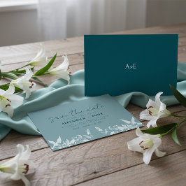 Cartão RSVP Elegant Blue Floral Wedding Save the Date Card