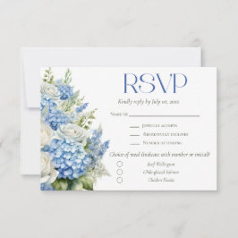 Cartão RSVP Elegant Blue Hydrangea Floral Meal Choice Wedding