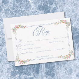 Cartão RSVP Elegant Blue Pastel Wildflower Border Wedding