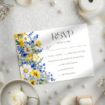 Cartão RSVP Elegant Blue Yellow Wildflower Wedding Meal Choice<br><div class="desc">Bohemian romantic watercolor wildflowers design in cobalt and dusty blue with sunny bright yellows and whites.</div>
