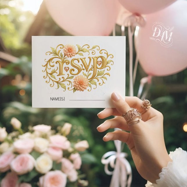 Cartão RSVP Elegant Blush Dahlias Golden Script Wedding (Criador carregado)
