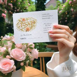 Cartão RSVP Elegant Blush Dahlias Golden Script Wedding