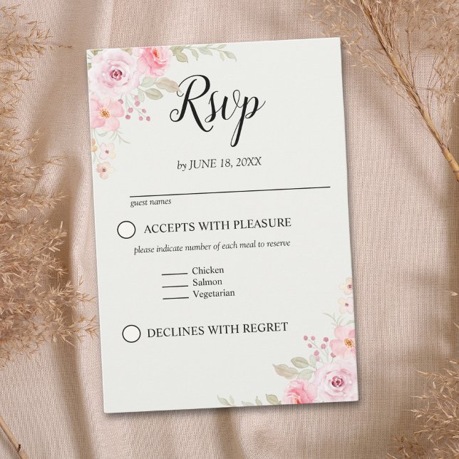Cartão RSVP Elegant blush roses wedding celebration (Criador carregado)