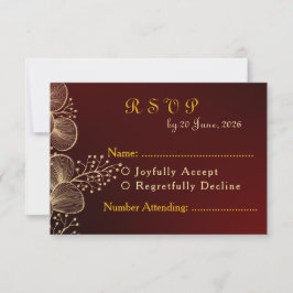 Cartão RSVP Elegant Burgundy & Gold Gilded Wedding