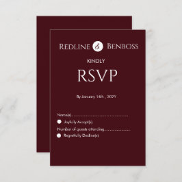 Cartão RSVP Elegant Burgundy Minimalist Wedding