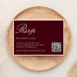Cartão RSVP Elegant Burgundy Old Money QR Code Wedding