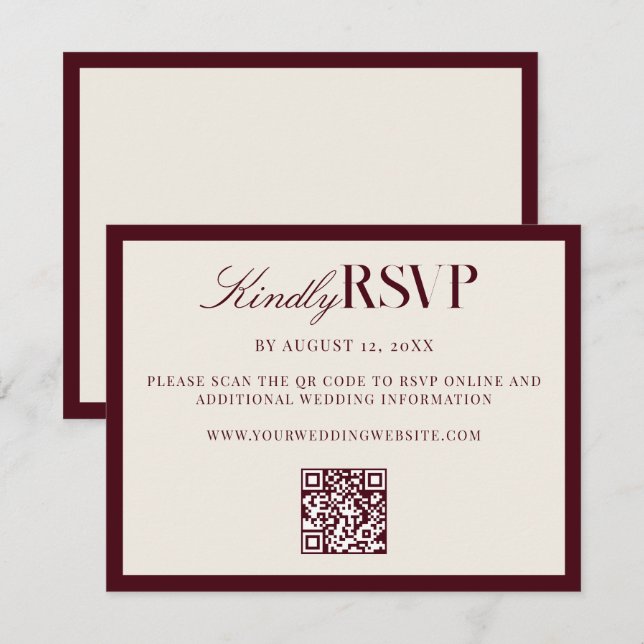 Cartão RSVP Elegant Burgundy Old Money Wedding (Frente/Verso)